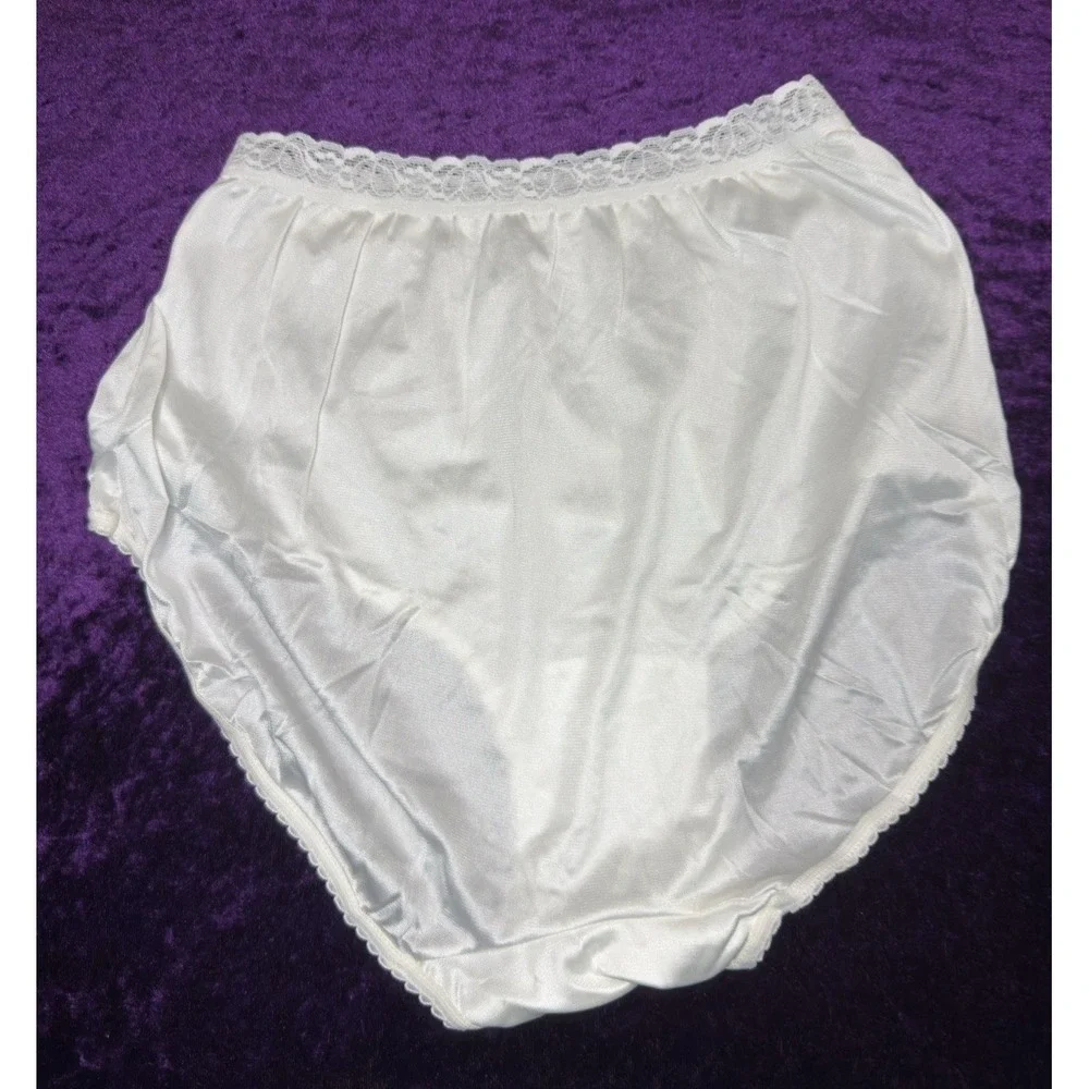 Hanes Panties Lot‎ Vtg Satin Nylon White Lot Sz 5 Lace Semi Sheer Shiny Granny